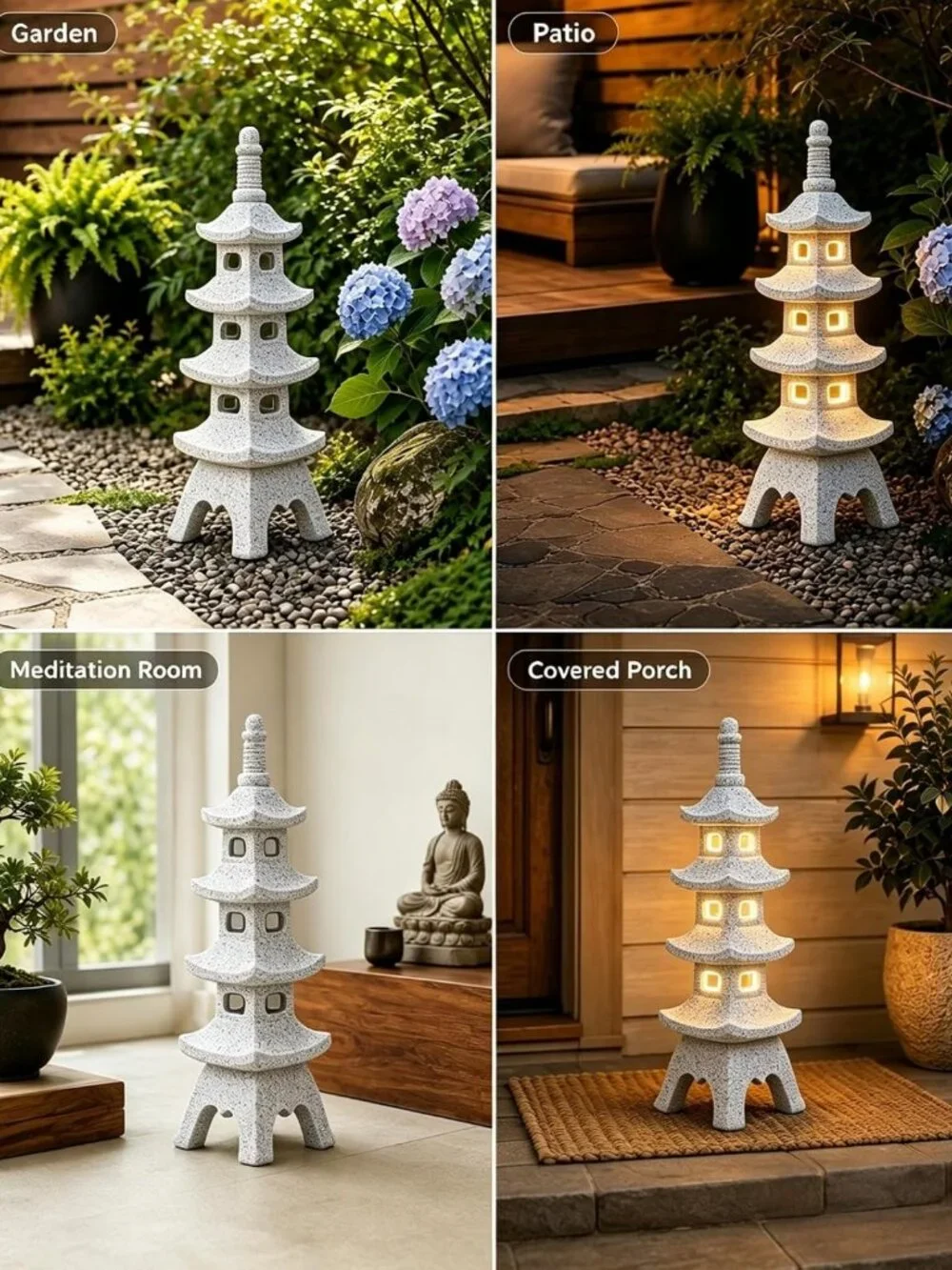 15.7-Inch Solar Pagoda Garden Statue | Weatherproof Zen Decor for Patio & Yard